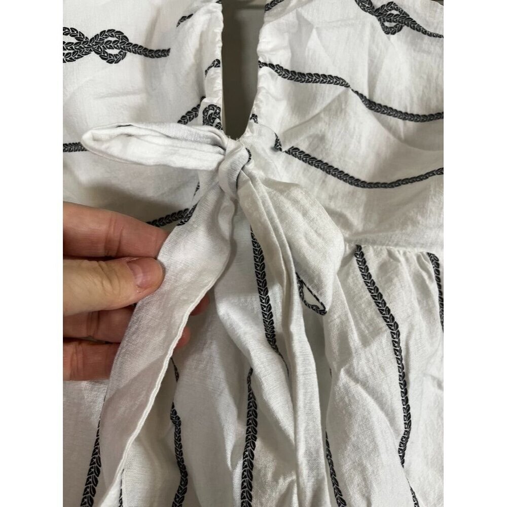 Neutral Halter Top White 6 Nautical Rope Flowy Coastal Resort Preppy Chic Artsy - Picture 4 of 10